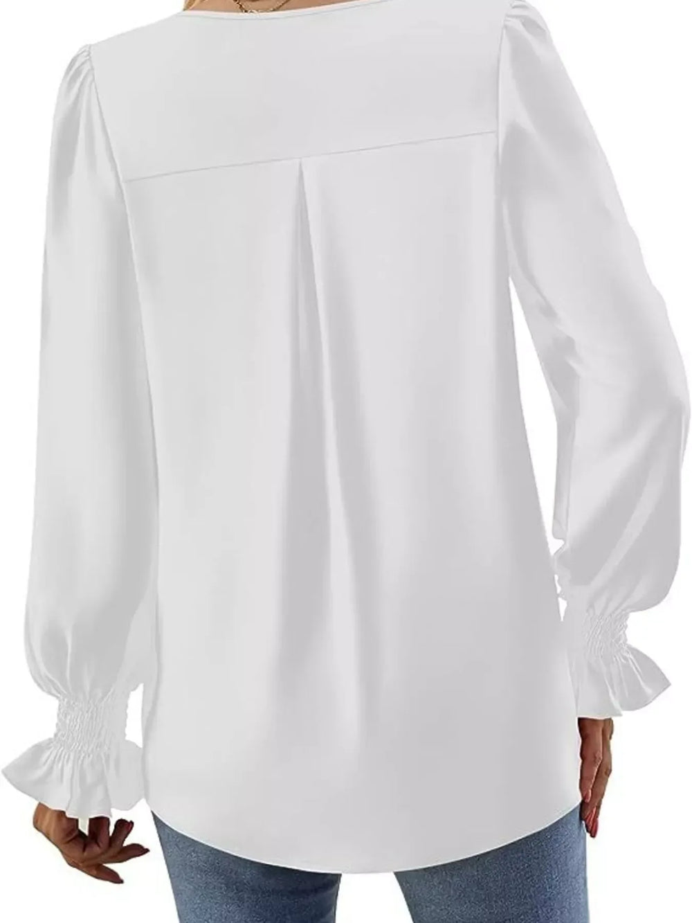 V-Neck Long Sleeve Ruffle Cuff Blouse - Trendsi - Flyclothing LLC