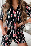 Champagne Print Short Sleeve Top and Shorts Set - Trendsi - Flyclothing LLC