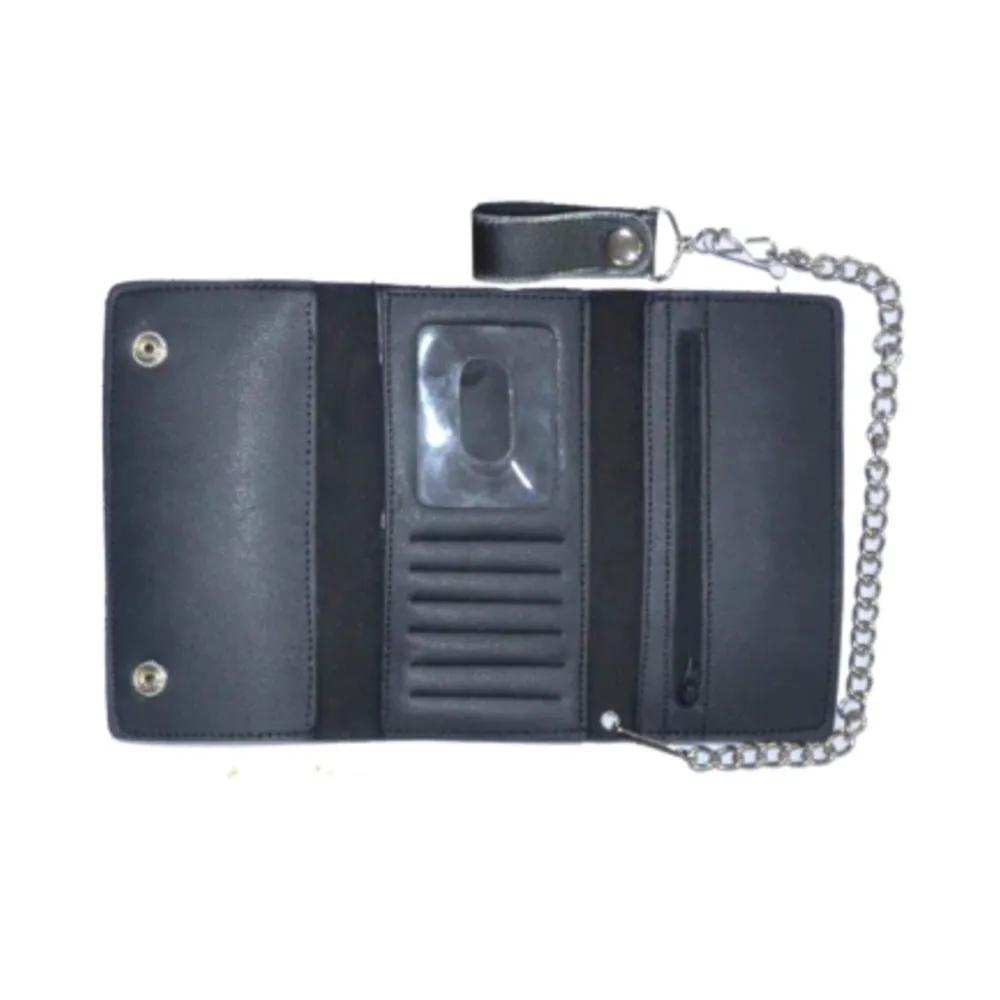 Black Snap Closure Biker Leather Wallet - Unik Just for Bikers - Flyclothing LLC