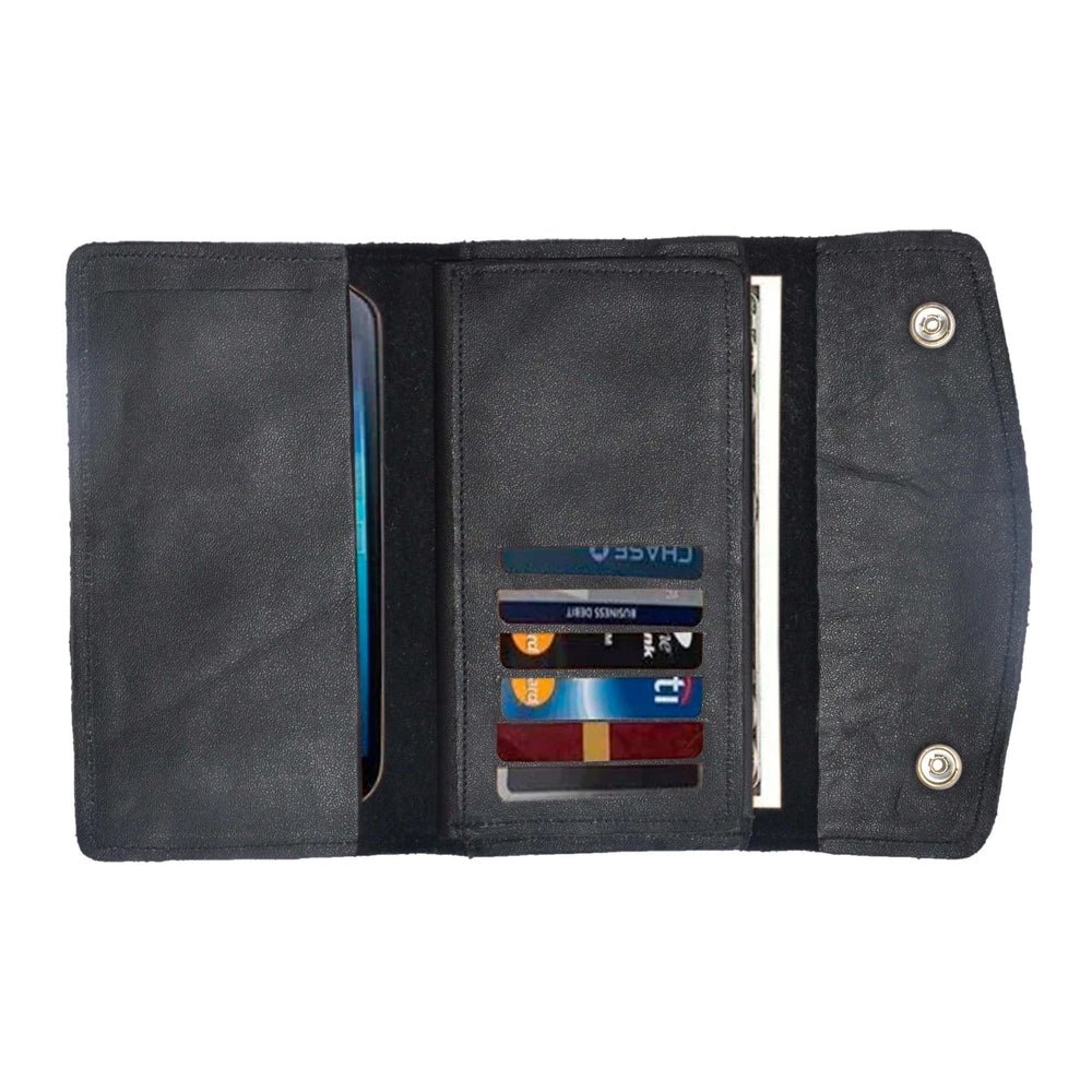 Black Snap Closure Biker Leather Wallet - Unik Just for Bikers - Flyclothing LLC