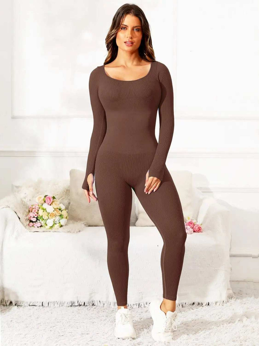 Scoop Neck Long Sleeve Active Jumpsuit - Trendsi - Flyclothing LLC