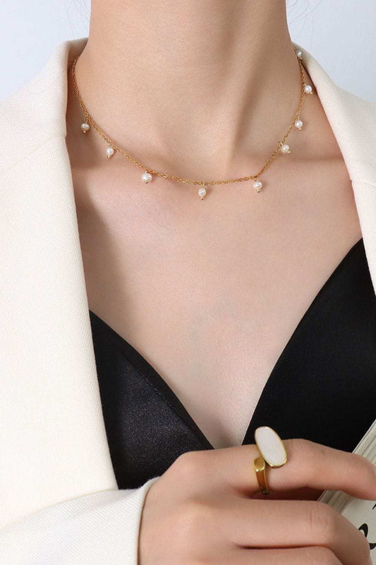18K Gold-Plated Titanium Steel Pearl Necklace - Trendsi - Flyclothing LLC