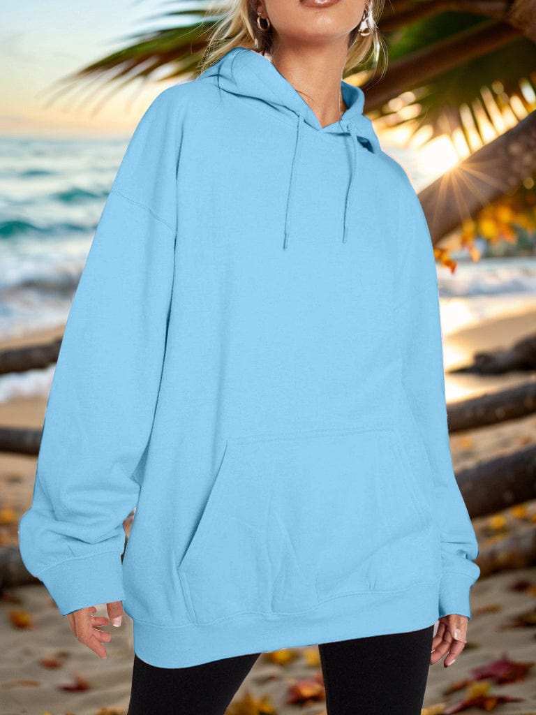 Drawstring Dropped Shoulder Hoodie - Trendsi - Flyclothing LLC