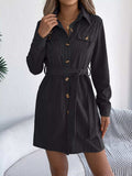 Button-Front Corduroy Shirt Dress - Trendsi - Flyclothing LLC