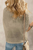 Openwork Round Neck Half Sleeve Knit Cover Up - Trendsi - Flyclothing LLC