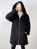 Zip Up Long Sleeve Sherpa Hooded Coat - Trendsi - Flyclothing LLC