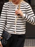 Striped Button Down Long Sleeve Cardigan - Trendsi - Flyclothing LLC