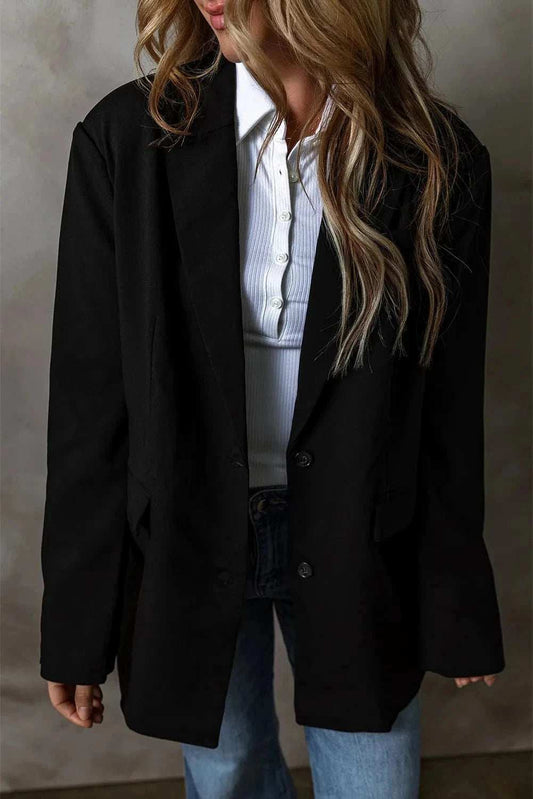 Button Up Long Sleeve Blazer - Trendsi - Flyclothing LLC