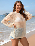 Openwork Dropped Shoulder Long Sleeve Cover-Up - Trendsi - Flyclothing LLC