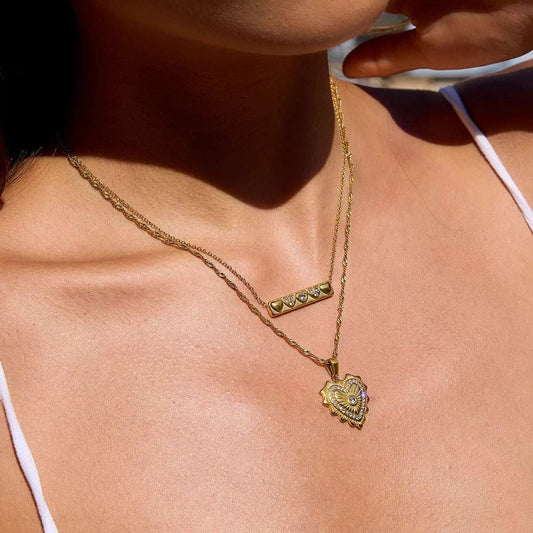 18K Gold-Plated Zircon Pendant Necklace - Trendsi - Flyclothing LLC