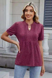 Notched Short Sleeve Solid Color Top - Trendsi - Flyclothing LLC
