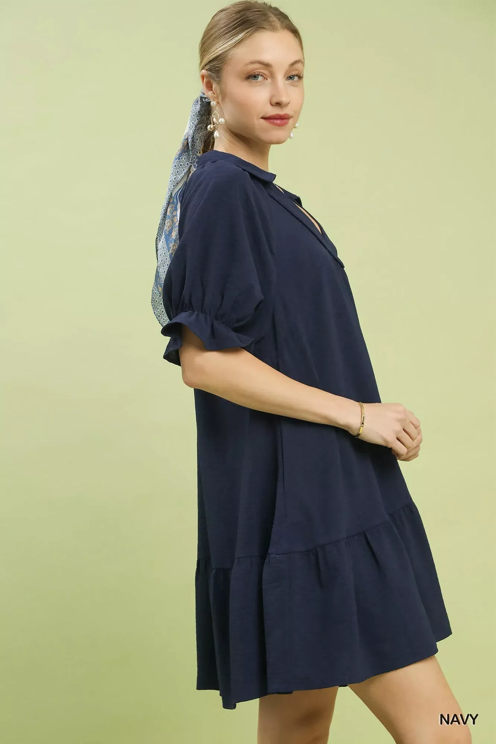 Umgee Tiered Puff Sleeve Babydoll Dress - Trendsi - Flyclothing LLC