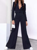Lapel Collar Cropped Top and Wide Leg Pants Set - Trendsi - Flyclothing LLC