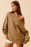 SO ME Loose Fit Exposed Seam Slouchy Boucle Sweater - Trendsi - Flyclothing LLC