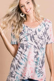 BiBi Tie Dye Print Terry Deep U Neck Top - Trendsi - Flyclothing LLC