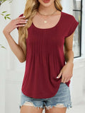 Pleated Front Scoop Neck T-Shirt - Trendsi - Flyclothing LLC
