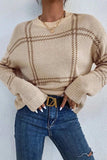 Plaid Round Neck Dropped Shoulder Sweater - Trendsi - Flyclothing LLC