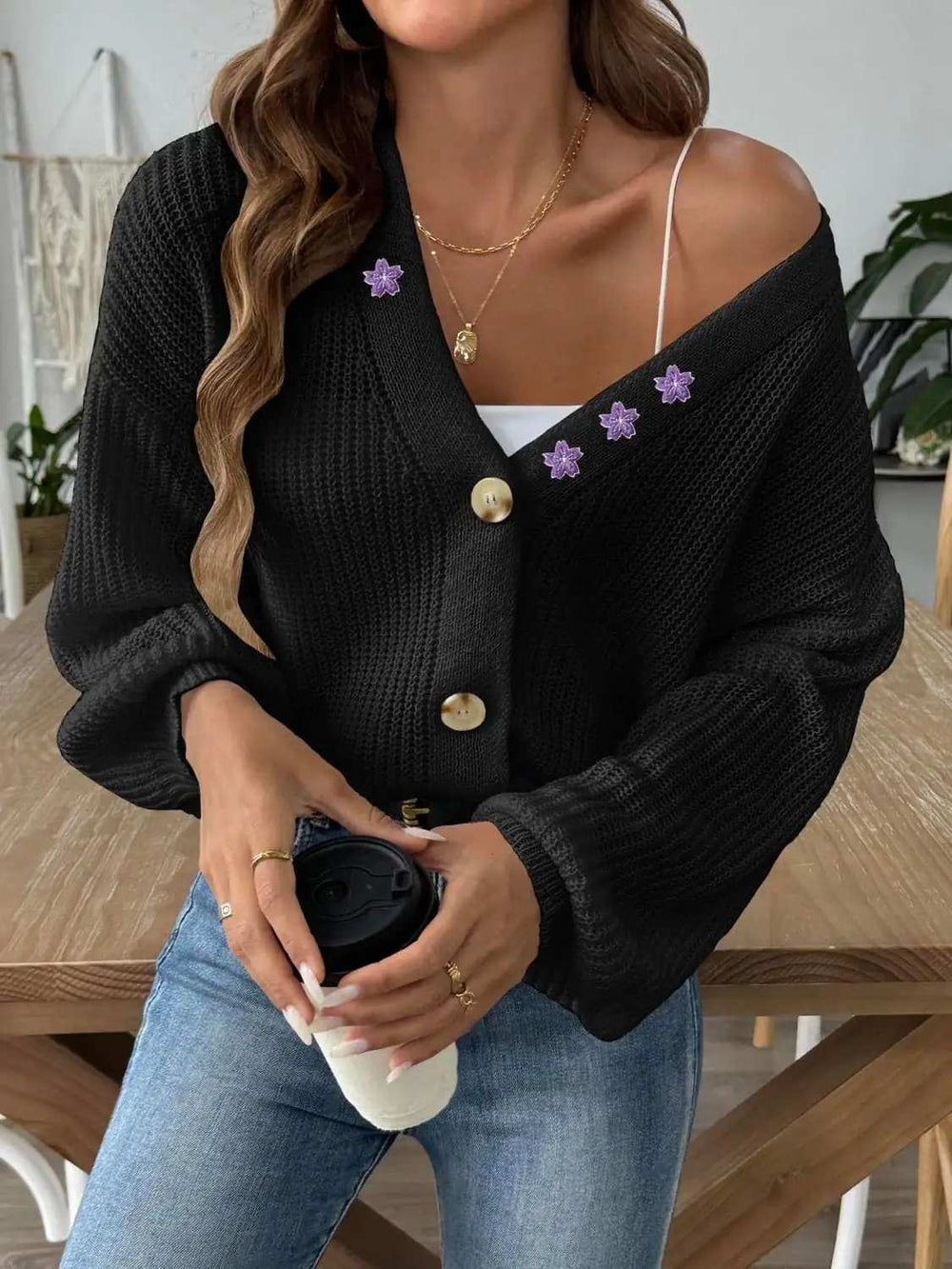 V-Neck Button Up Long Sleeve Cardigan - Trendsi - Flyclothing LLC