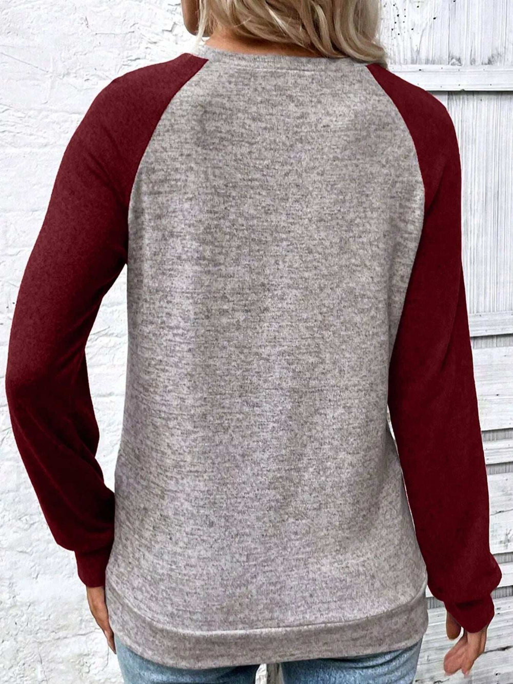 Color Block Raglan Long Sleeve T Shirt - Trendsi - Flyclothing LLC