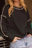 Rainbow Trim Round Neck Long Sleeve Sweatshirt - Trendsi - Flyclothing LLC