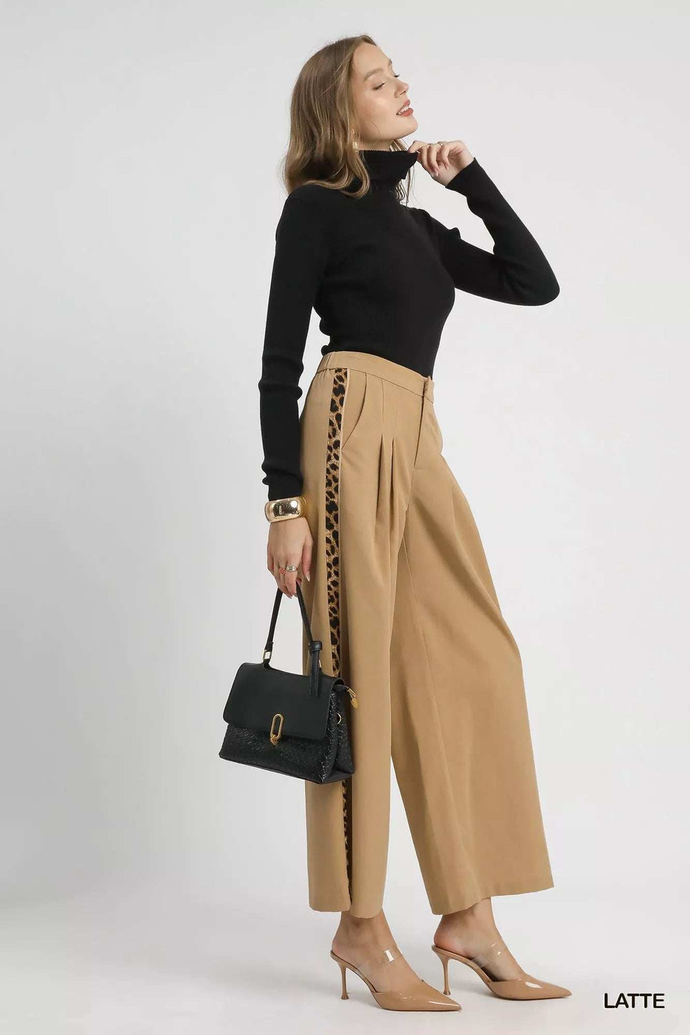 Umgee Front Pleated Wide-Leg Pants with Contrast Trim - Trendsi - Flyclothing LLC