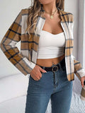 Plaid Open Front Long Sleeve Jacket - Trendsi - Flyclothing LLC