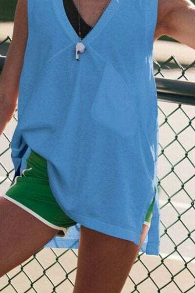 Side Slit V-Neck Tank - Trendsi - Flyclothing LLC