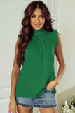 Ruffled Mock Neck Cap Sleeve Blouse - Trendsi - Flyclothing LLC