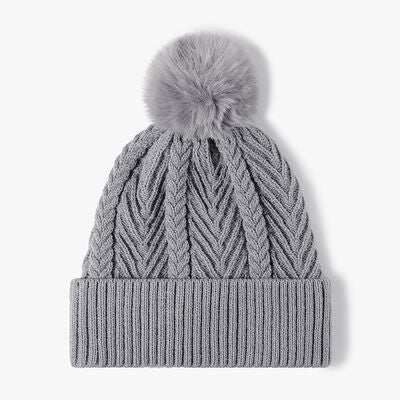Cable Knit Solid Color Hat with Pompom - Trendsi - Flyclothing LLC