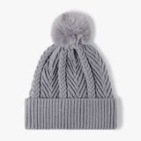 Cable Knit Solid Color Hat with Pompom - Trendsi - Flyclothing LLC