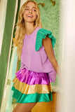 BiBi Mardigras Theme Frayed Edge Ruffled Top - Trendsi - Flyclothing LLC