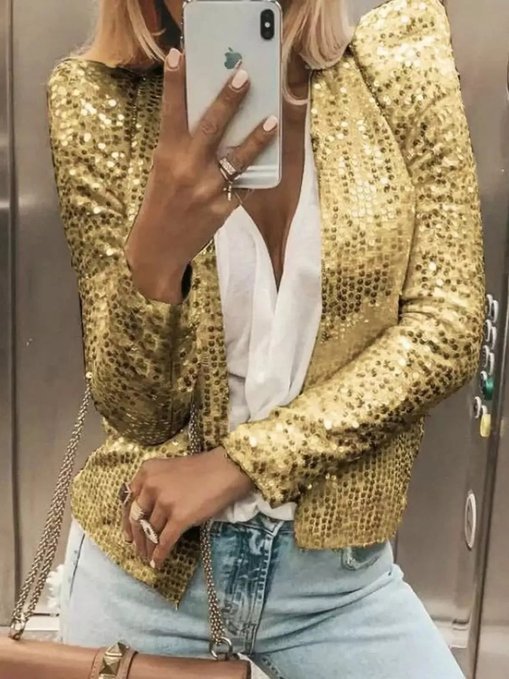 Full Size Sequin Long Sleeve Jacket Plus Size - Trendsi - Flyclothing LLC