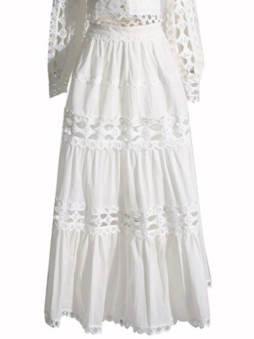 Lace Button Up Long Sleeve Top and Skirt Set - Trendsi - Flyclothing LLC