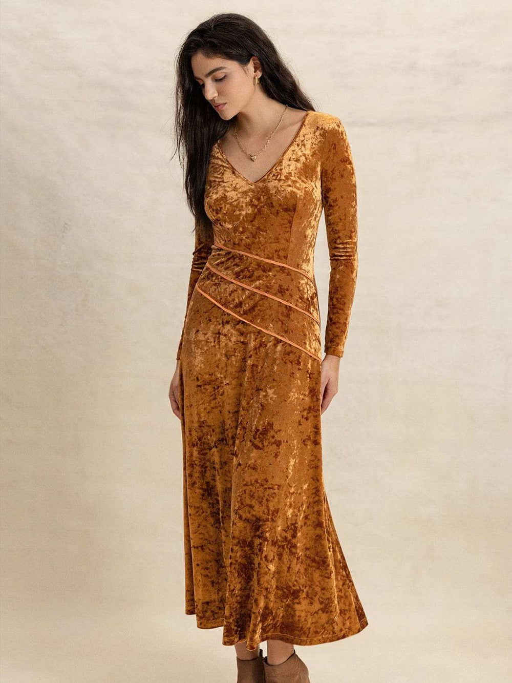 V-Neck Long Sleeve Midi Dress - Trendsi - Flyclothing LLC