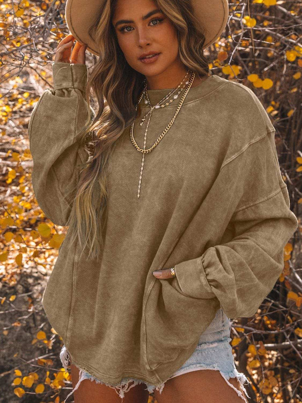 Exposed Seam Twisted V-Neck Sweatshirt - Trendsi - Flyclothing LLC