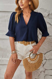 Notched Half Sleeve Blouse - Trendsi - Flyclothing LLC