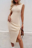 Slit Drawstring Round Neck Sleeveless Midi Dress - Trendsi - Flyclothing LLC