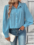 Full Size Swiss Dot Collared Neck Long Sleeve Shirt - Trendsi - Flyclothing LLC