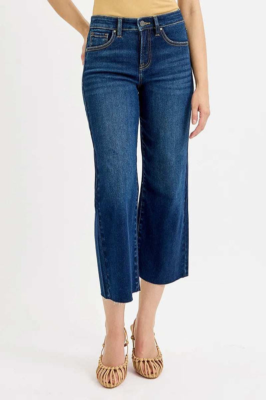 RISEN Full Size Tummy Control High Rise Crop Wide Jeans Plus Size - Trendsi - Flyclothing LLC