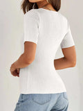 Ribbed Square Neck Short Sleeve Knit Top - Trendsi - Flyclothing LLC