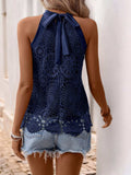Lace Grecian Neck Tie Back Top - Trendsi - Flyclothing LLC