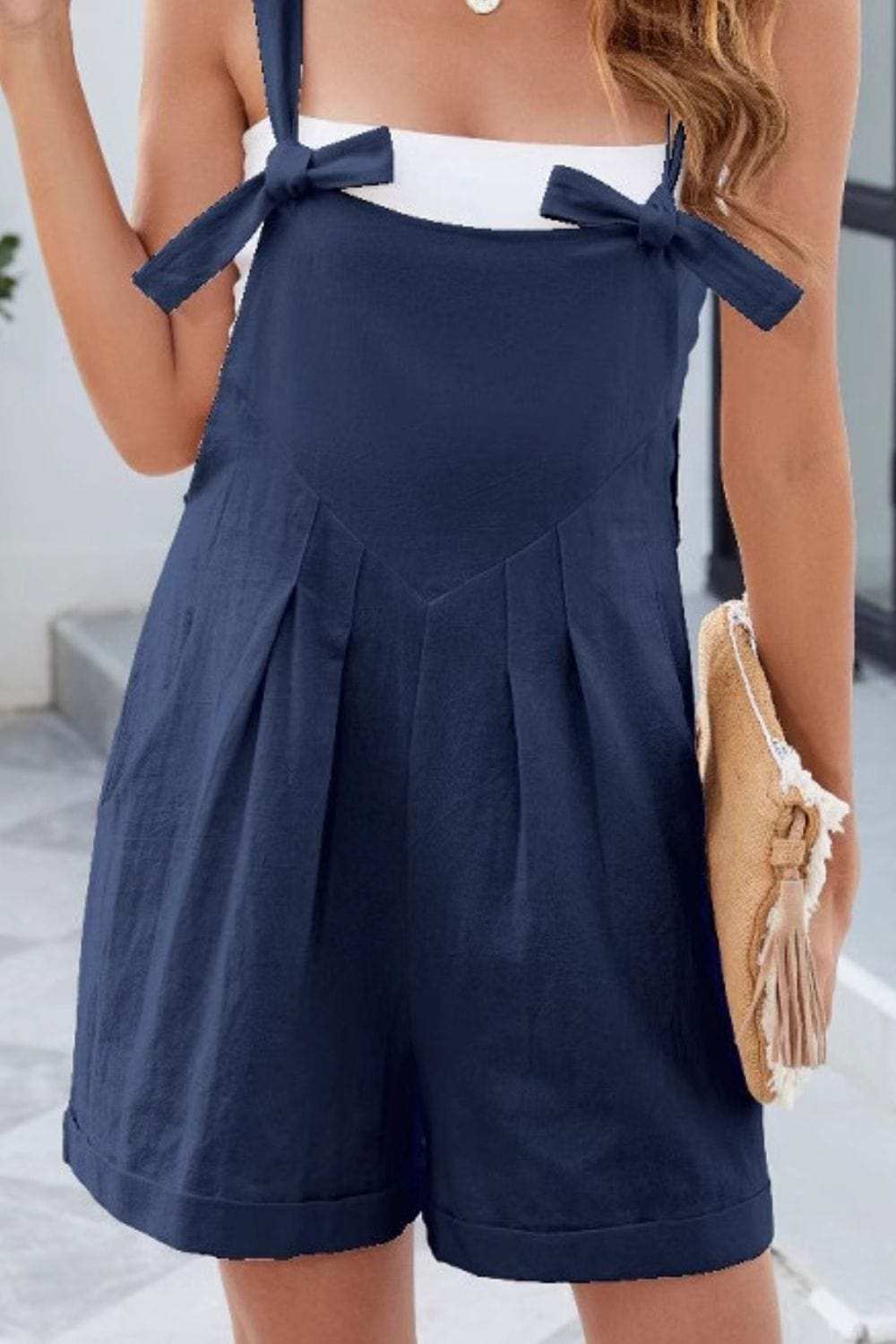 Knotted Strap Romper with Pockets - Trendsi - Flyclothing LLC