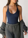 Ribbed V-Neck Halter Tank Top - Trendsi - Flyclothing LLC