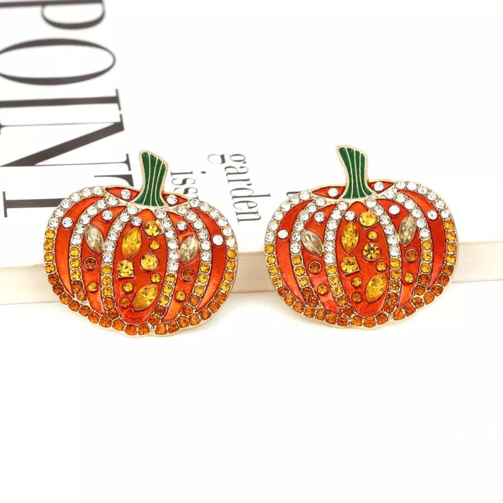 Halloween Pumpkin Rhinestone Stud Earrings - Trendsi - Flyclothing LLC