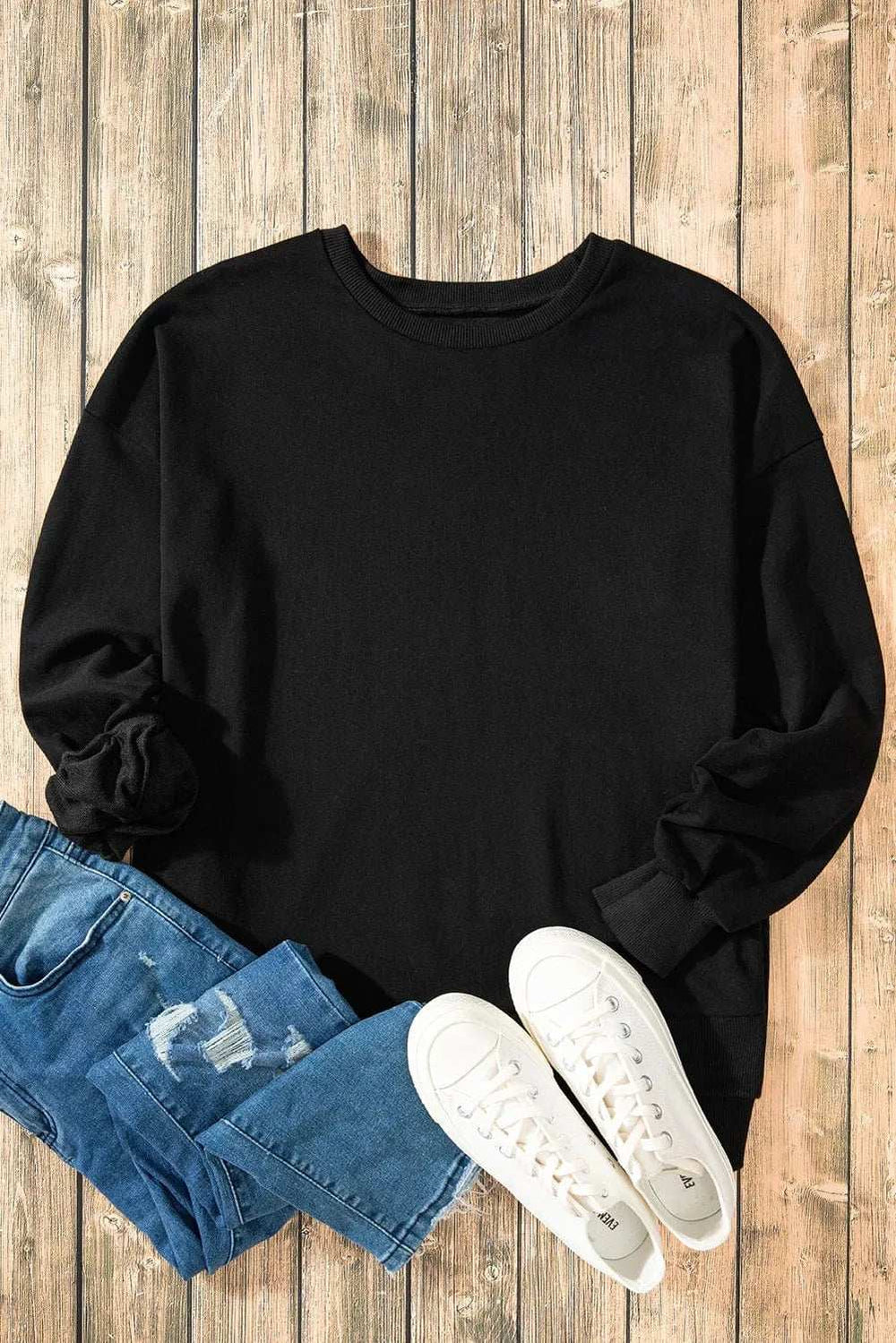 High-Low Round Neck Long Sleeve Sweatshirt - Trendsi - Flyclothing LLC