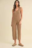 MABLE Sleeveless Knit Crop Jumpsuit with Pockets - Trendsi - Flyclothing LLC