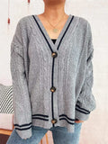 Star Pattern Button-Up Cardigan with Contrast Trim - Trendsi - Flyclothing LLC