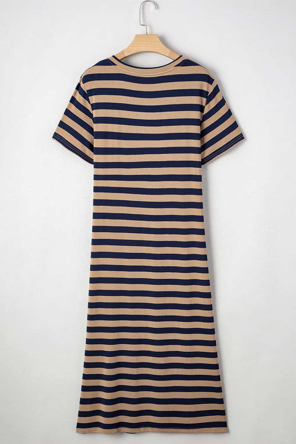Casual Striped V-Neck Midi T-Shirt Dress - Trendsi - Flyclothing LLC