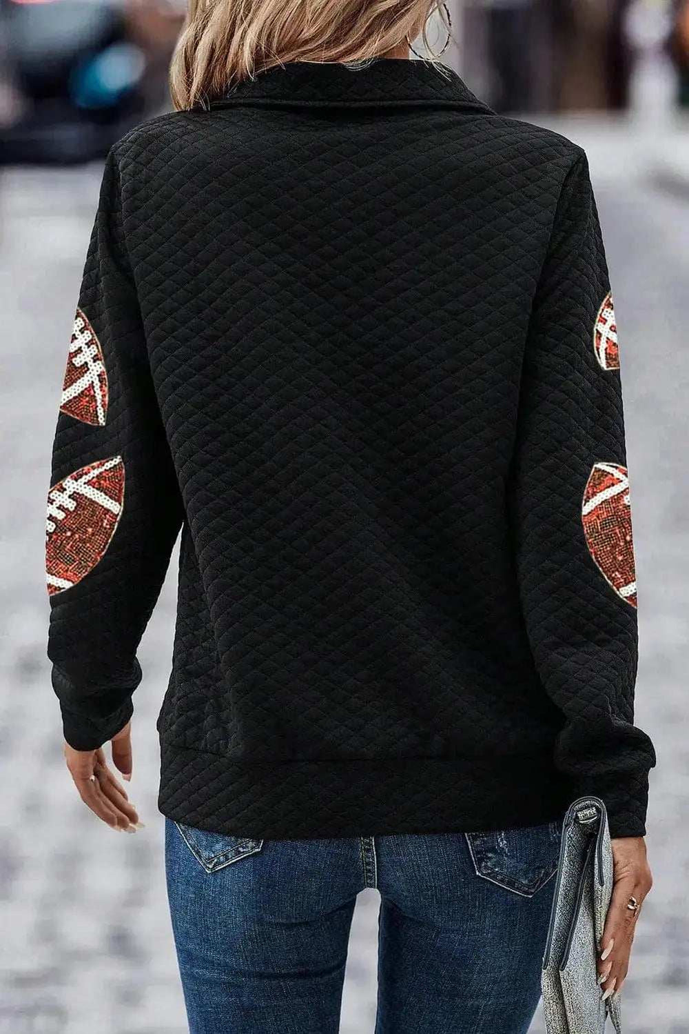Sequin Football Long Sleeve Sweatshirt - Trendsi - Flyclothing LLC