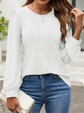 Eyelet Round Neck Long Sleeve Top - Trendsi - Flyclothing LLC